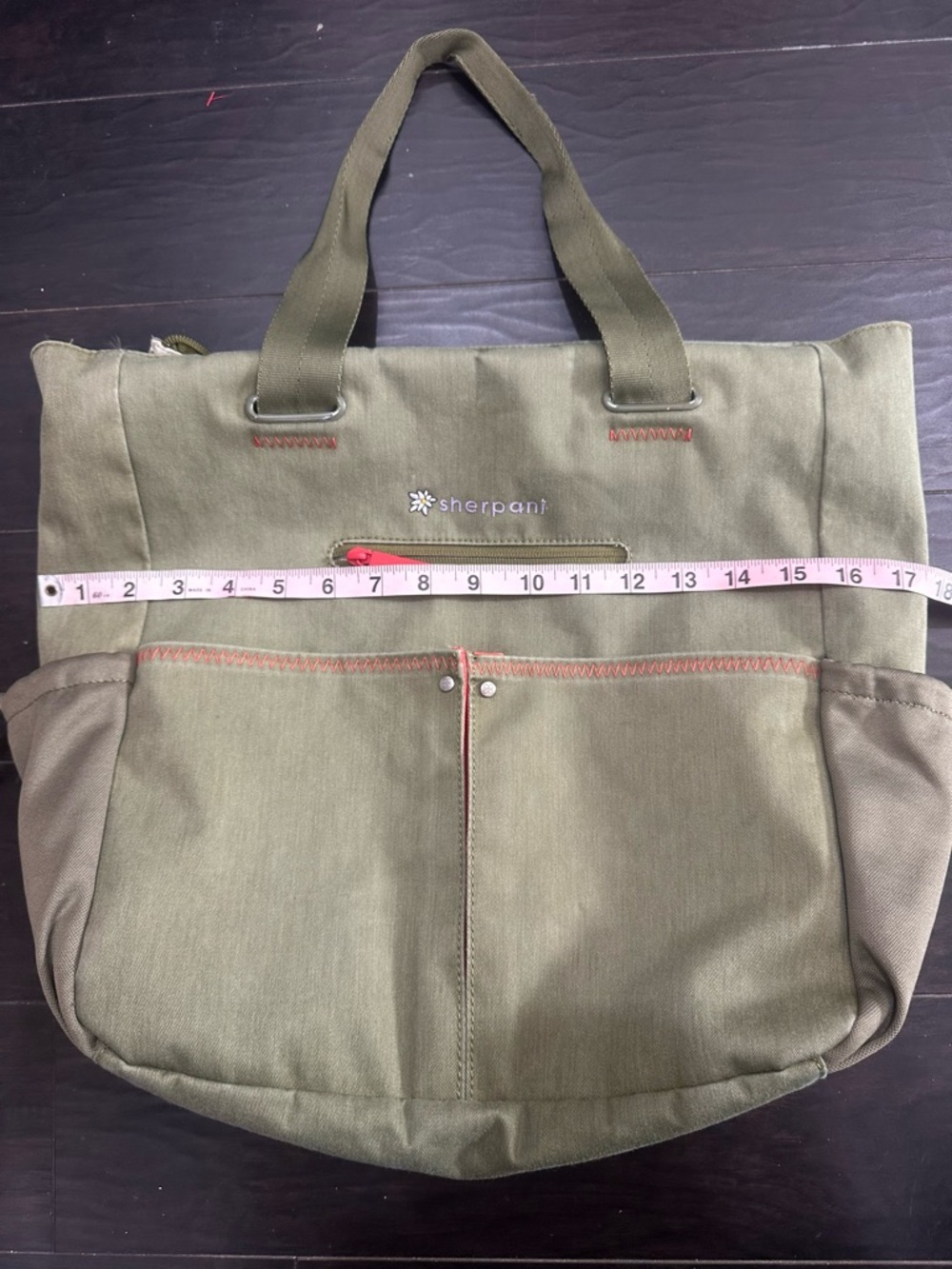 Sherpani Olive Green Tote with Red Accents - Picture 10 of 10